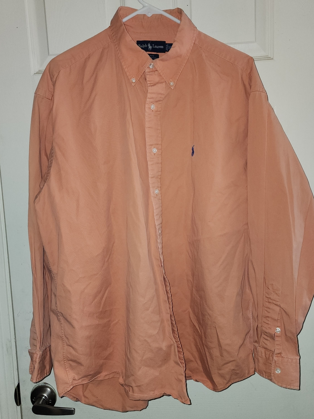 Ralph Lauren Peach Collared Cotton Shirt with Navy Logo